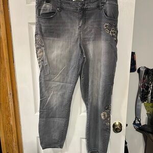 Torrid Gray Ankle Jeans with Floral Embroidery